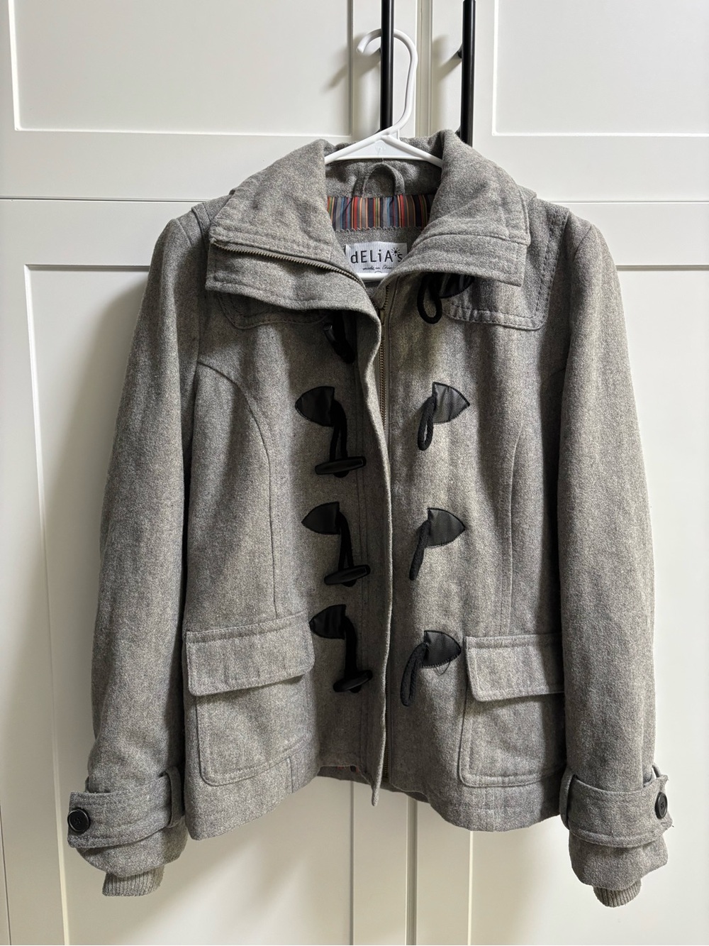 Vintage Y2k dELiA*s Gray Wool-Blend Toggle Button Pea Coat